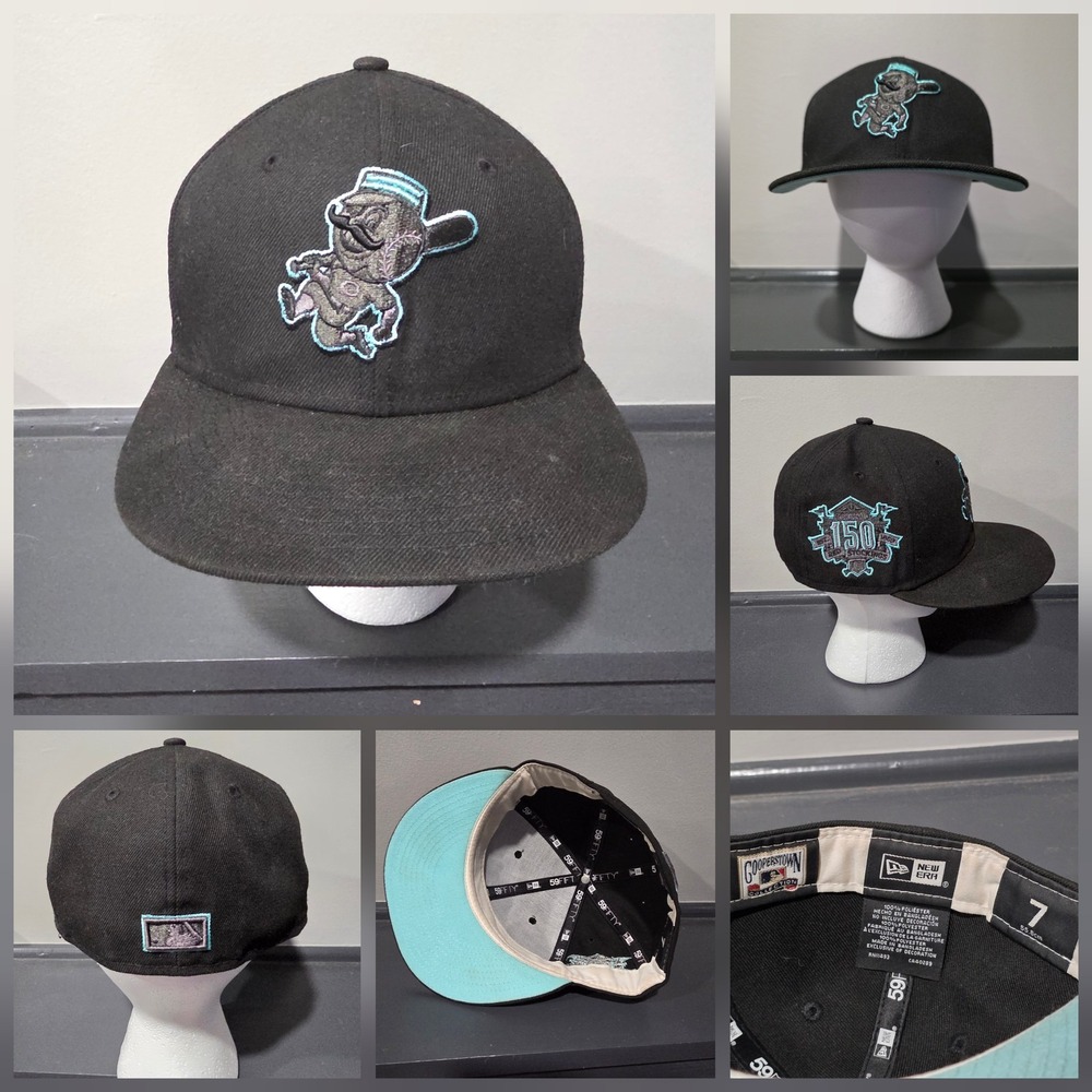 Cincinnati Reds Hat Cap Fitted Mens 7 Black MLB Baseball New Era 59Fifty 150th